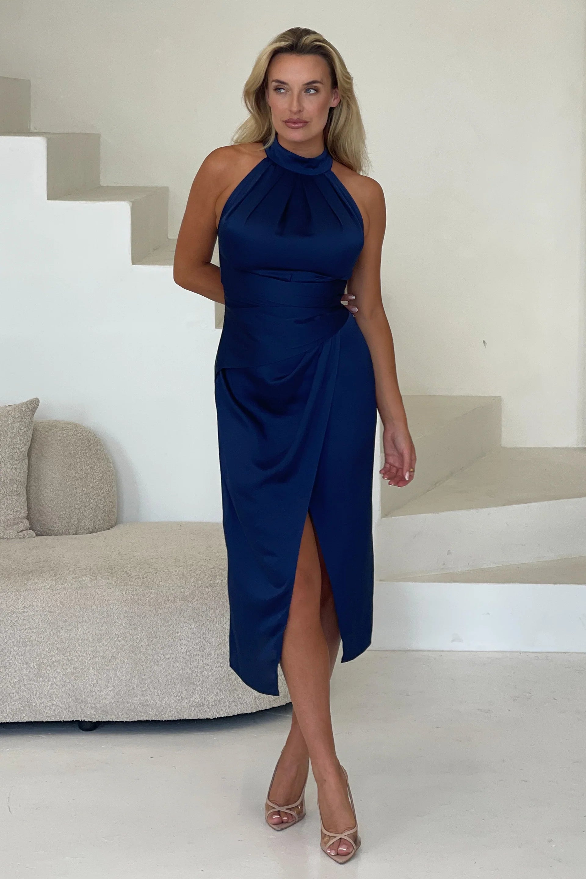 Alessia Navy Halternect Midi Dress - Love and Liberty